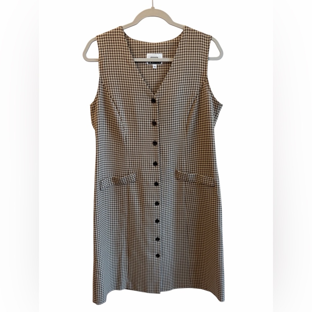 Vintage Micro Houndstooth Print Preppy Academia Brown Jumper Size Medium Poet